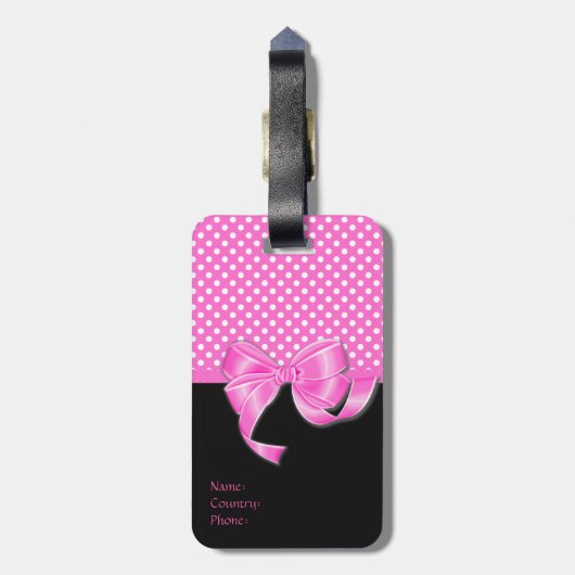 ピンクリボンと水玉模様 ラゲッジタグ (裏面縦)