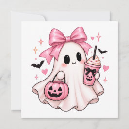 ピンクリボンのおばけコケティークハロウィン 招待状