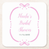 ピンクリボンのブライダルシャワー スクエアペーパーコースター (正面)