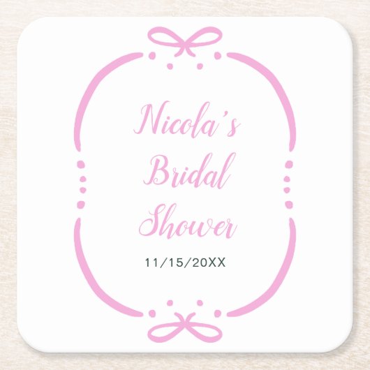 ピンクリボンのブライダルシャワー スクエアペーパーコースター (正面)