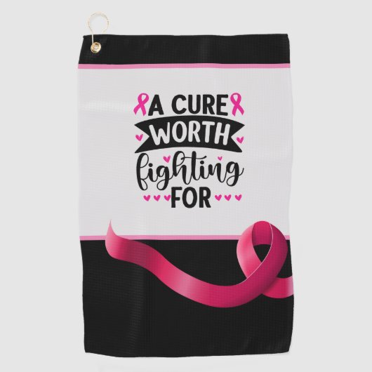ピンクリボンを持つ乳がん認識度 ゴルフタオル (正面)