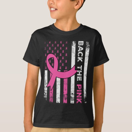 ピンクリボンアメリカ国旗の乳がん患者 Tシャツ (正面)
