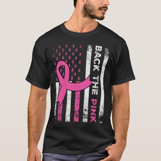 ピンクリボンアメリカ国旗の乳がん患者 Tシャツ (正面)