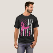 ピンクリボンアメリカ国旗の乳がん患者 Tシャツ (正面フル)