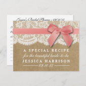 ピンクリボンオンクラフト&レースブライダルシャワーレシピ インビテーションポストカード (正面/裏面)