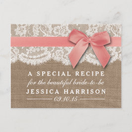 ピンクリボンオンバーラップ&レースブライダルシャワーレシピ インビテーションポストカード