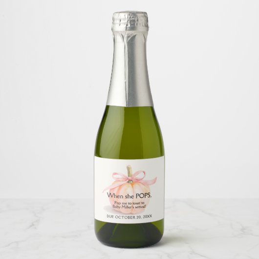 ピンクリボンカボチャ赤ちゃんシャワーミニ スパークリングワインラベル (正面)