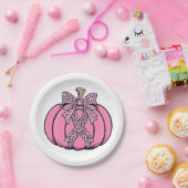 ピンクリボンカボチャ顔ハロウィーン乳がん ペーパープレート (パーティー)