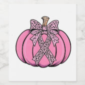 ピンクリボンカボチャ顔ハロウィーン乳がん ワインラベル (シングルラベル)