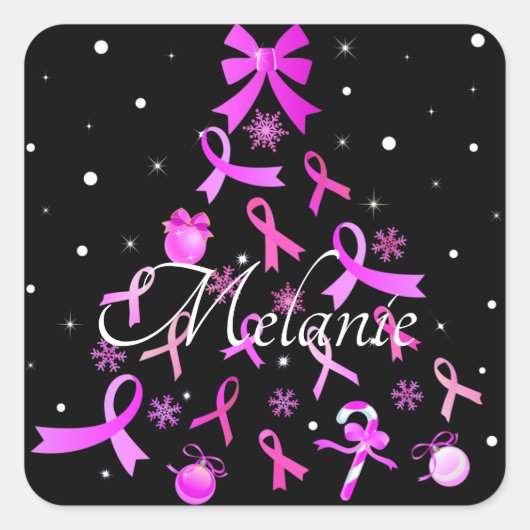 ピンクリボンクリスマスツリー スクエアシール (正面)