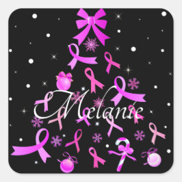 ピンクリボンクリスマスツリー スクエアシール