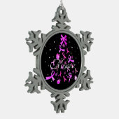 ピンクリボンクリスマスツリー スノーフレークピューターオーナメント (左)