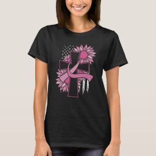 ピンクリボンクロスヒマワリ乳がん信仰 Tシャツ