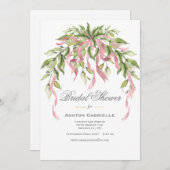 ピンクリボングリーンリーエレガントブライダルシャワー 招待状 (正面/裏面)