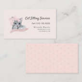 ピンクリボングレーキットンキャットシッティング名刺 名刺 (正面/裏面)