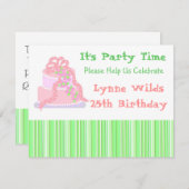 ピンクリボンケーキの誕生日招待状 招待状 (正面/裏面)