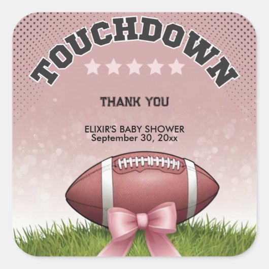 ピンクリボンサッカータッチダウン赤ちゃんシャワー スクエアシール (正面)