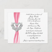 ピンクリボンシルバースワンスブライダルシャワー招待 招待状 (正面/裏面)