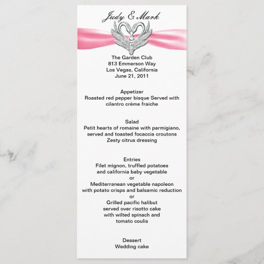 ピンクリボンシルバースワンズメニューカード メニュー (正面)