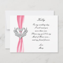 ピンクリボンシルバースワンメイド・オブ・オーナー(花嫁付き添い人)カード 招待状