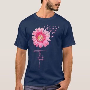 ピンクリボンデイジー信仰乳がん認識度Mo Tシャツ