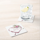 ピンクリボンハートとバラ スクエアペーパーコースター (インサイチュ)