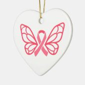 ピンクリボンバタフライウイングパーソナルハート形 セラミックオーナメント (左)