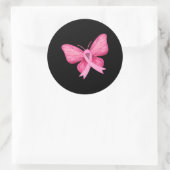 ピンクリボンバタフライ乳がん認識度 ラウンドシール (バッグ)