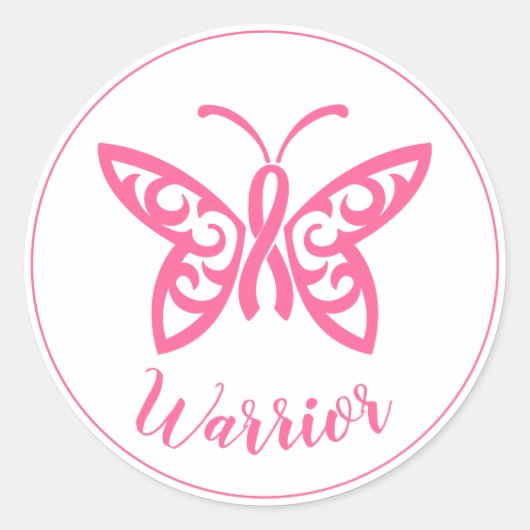 ピンクリボンバタフライ乳癌の戦士 ラウンドシール (正面)