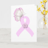 ピンクリボンバタフライ カード (黄色い花)