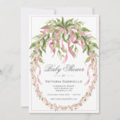 ピンクリボンフローラリースエレガントベビーシャワーInv 招待状 (正面)