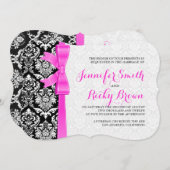 ピンクリボンブラックとホワイトのダマ結婚ーズ 招待状 (正面/裏面)