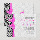 ピンクリボンブラックとホワイトのダマ結婚ーズ 招待状 (正面/裏面)