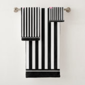 ピンクリボンブラック&ホワイトストライプリボンのパターン名 バスタオルセット (インサイチュ)