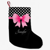 ピンクリボンブラック&ホワイト水玉模様パターン名 スモールクリスマスストッキング (正面)