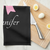 ピンクリボンブラック&ホワイト水玉模様名 キッチンタオル (四つ折り)