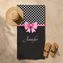 ピンクリボンブラック&ホワイト水玉模様名