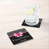 ピンクリボンブラック&ホワイト水玉模様誕生日 ペーパーコースター (インサイチュ)