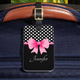 ピンクリボンブラック&ホワイト水玉模様 ラゲッジタグ