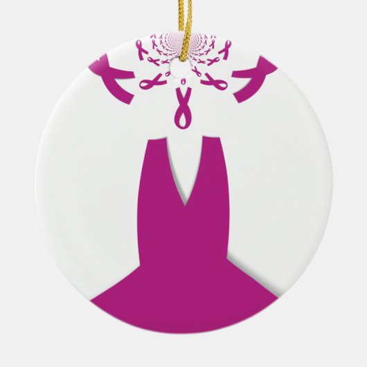 ピンクリボンブレストガン認識度アートプリント セラミックオーナメント (正面)