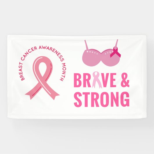 ピンクリボンブレスト認識度勇敢で強 横断幕 (横)