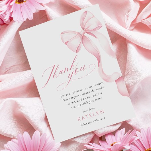 ピンクリボンベビーシャワーサンキューカード サンキューカード