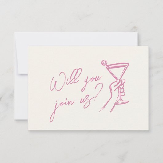 ピンクリボンボウコケスタイリッシュトレンディー結婚ズ 出欠カード (正面)