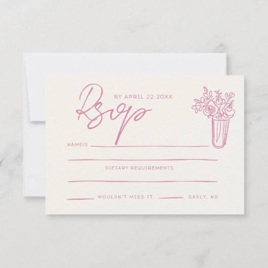 ピンクリボンボウコケスタイリッシュトレンディー結婚ズ 出欠カード (裏面)