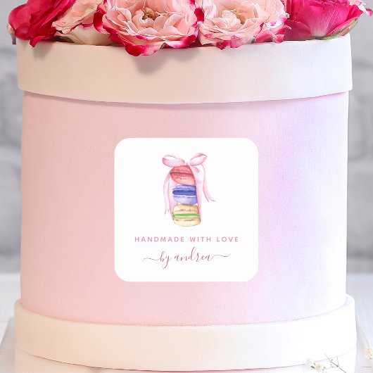 ピンクリボンボウマカロンフランスのベーカリー手作り スクエアシール