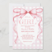 ピンクリボンボウヴィンテージかわいい女の子シャワー 招待状 (正面)