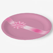 ピンクリボンボウ誕生日 ペーパープレート (アングル)