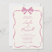 ピンクリボンボウ コケッタ おしゃれ トレンディー ウェディング 招待状 (正面)