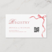 ピンクリボンボウQRコードブライダルシャワーレジストリ エンクロージャーカード (正面)
