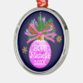 ピンクリボンボーブル メタルオーナメント (左)